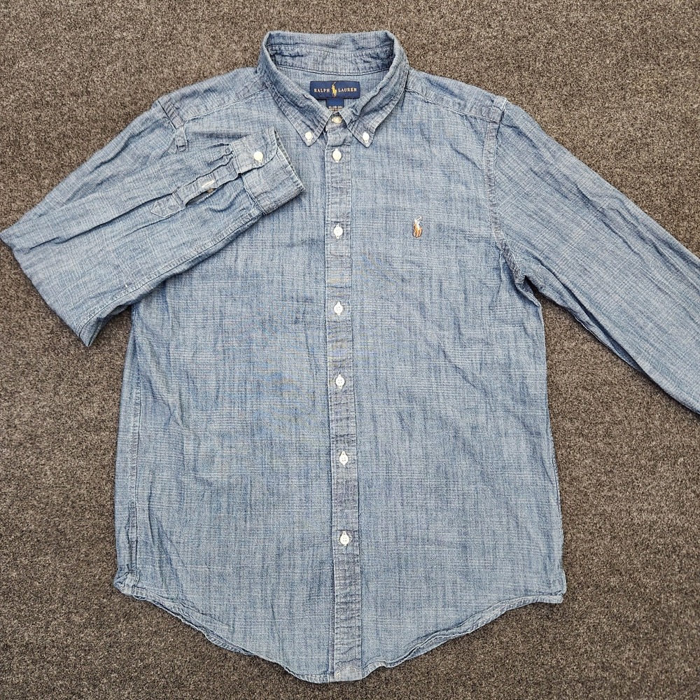 Ralph Lauren Youth Boys XL (18-20) Chambray Button Down Shirt Flesh Pony Preppy
